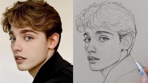 Clear finished drawing beside the reference photo — Karim Adel