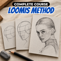 Loomis Method course: three pencil stages of one portrait, from the Loomis ball to the finished drawing