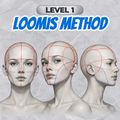 Loomis Method Level 1: front, three-quarter and profile heads with the Loomis construction lines